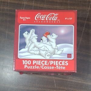 Coca-Cola Polar Bear 100 Piece Puzzle Box in Red and White Playing in the Snow